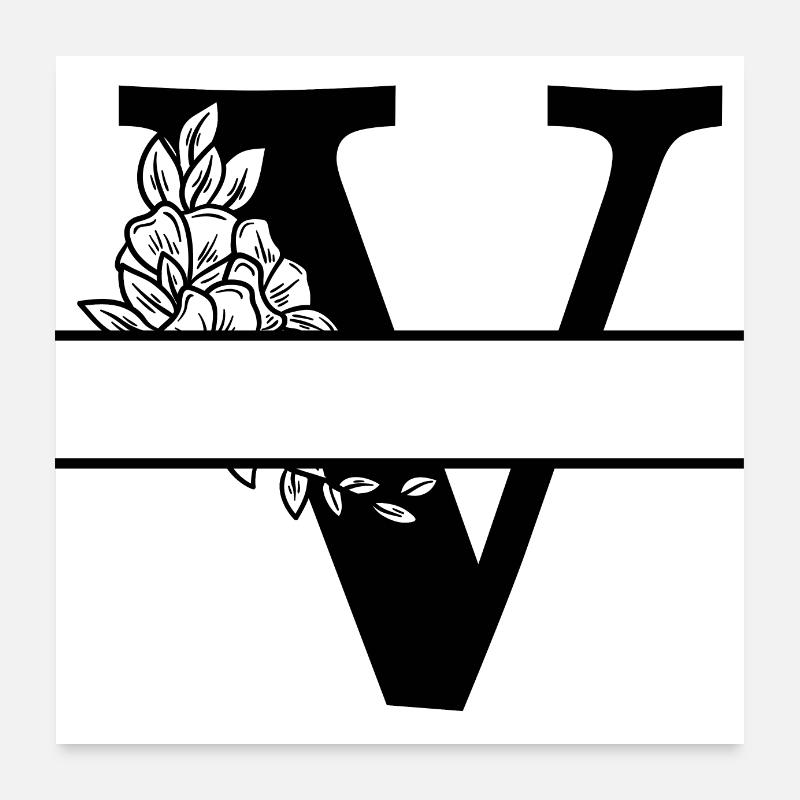 Personalisierter floraler V-Buchstabe Poster 60x60 cm