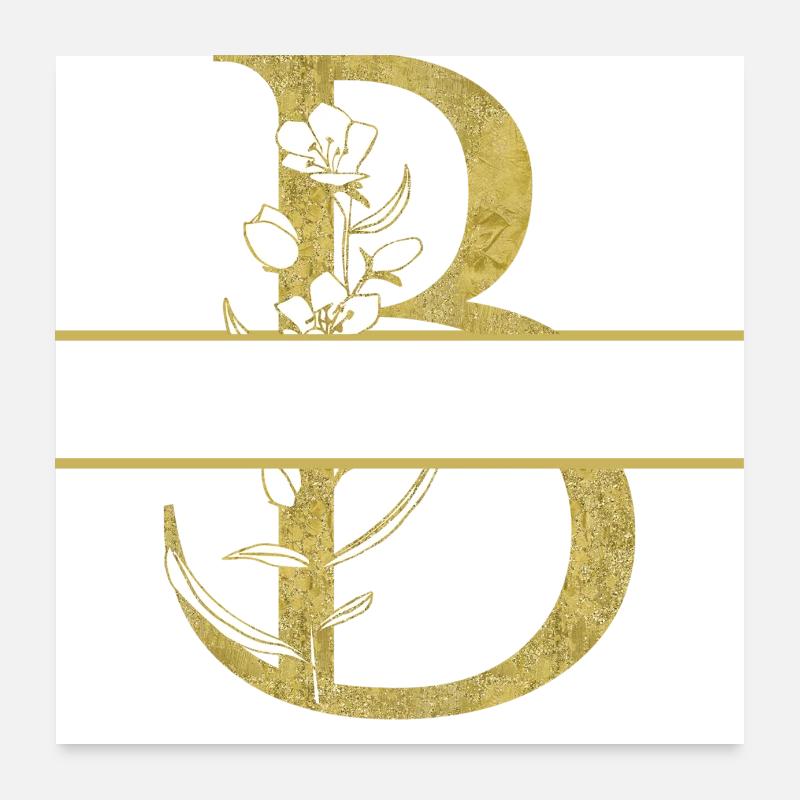 Personalisierter goldener Blumenbuchstabe B Poster 60x60 cm