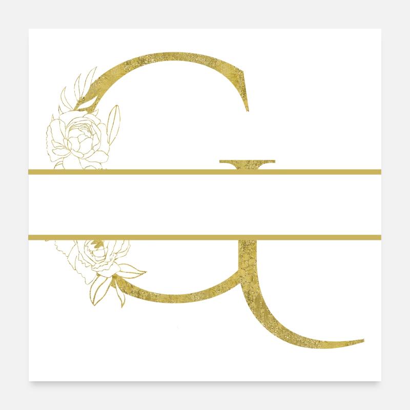 Personalisierter Blumengoldbuchstabe G Poster 60x60 cm