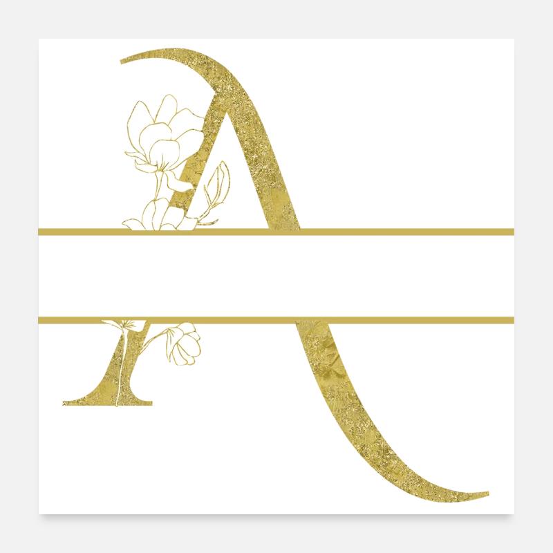 Personalisierter Blumengoldbuchstabe Poster 60x60 cm