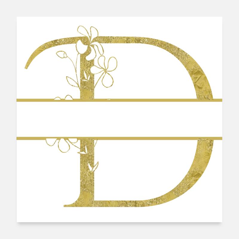 Personalisierter goldener Blumenbuchstabe Poster 60x60 cm
