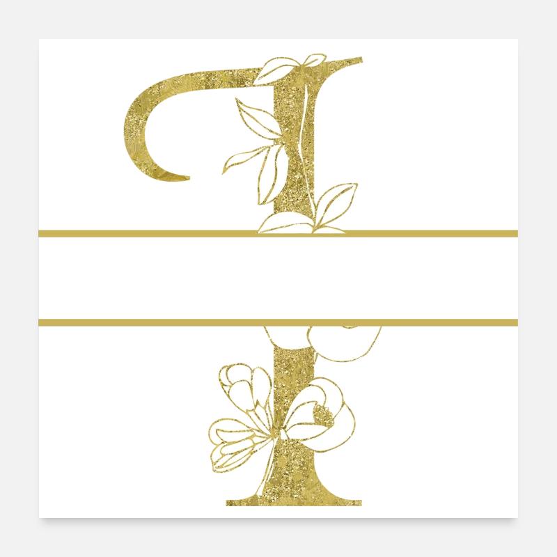 Personalized floral golden letter i Poster 24" x 24" (60x60 cm)