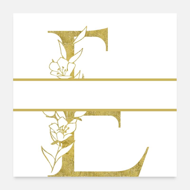 Personalized floral golden letter E Poster 24" x 24" (60x60 cm)