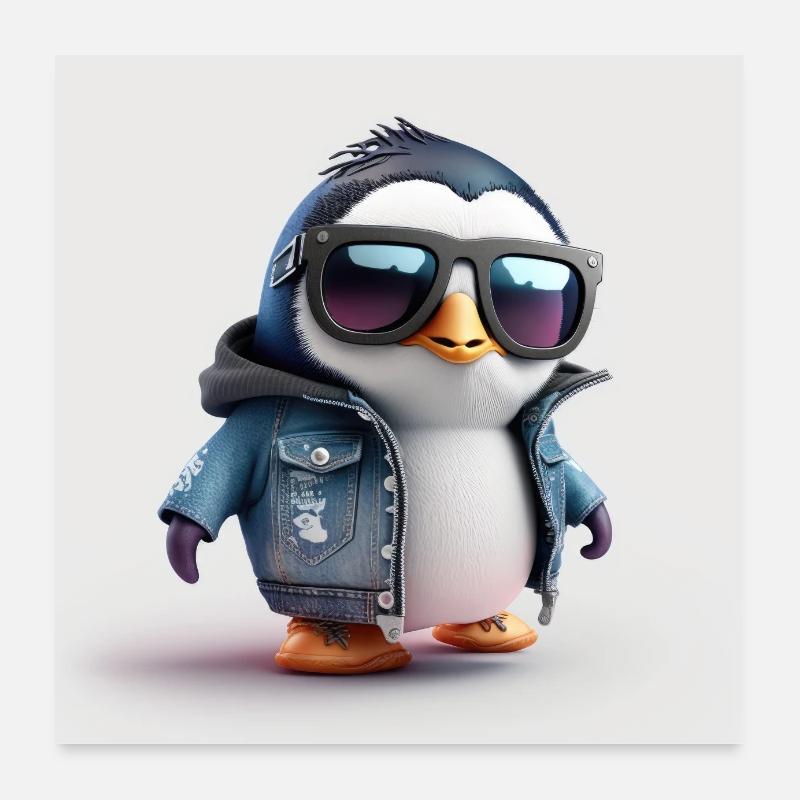 Poster pingouin stylé avec lunettes et blouson Poster 60 x 60 cm