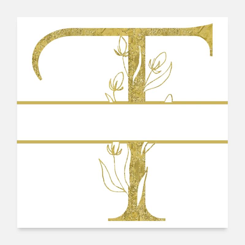 Personalized floral gold letter T Poster 24" x 24" (60x60 cm)