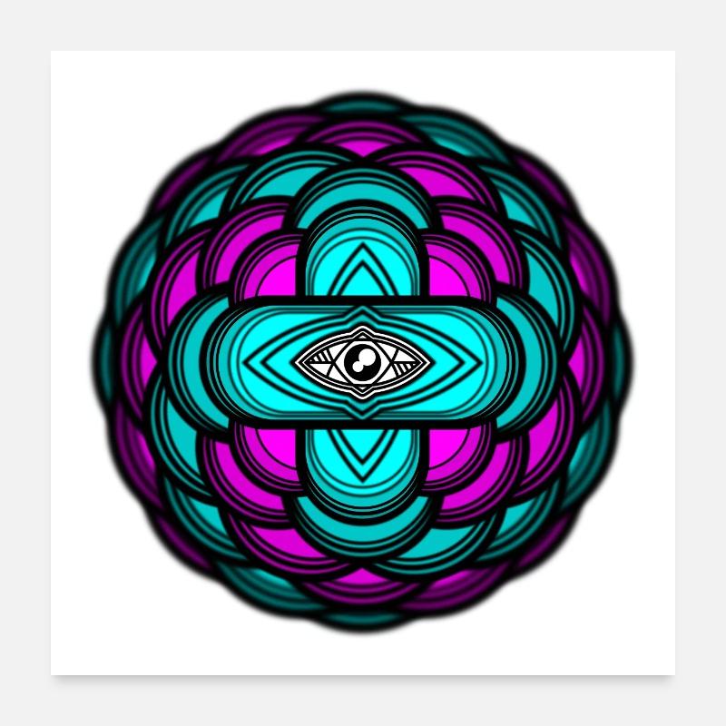 3D Mandala Neon Eye Poster 24" x 24" (60x60 cm)