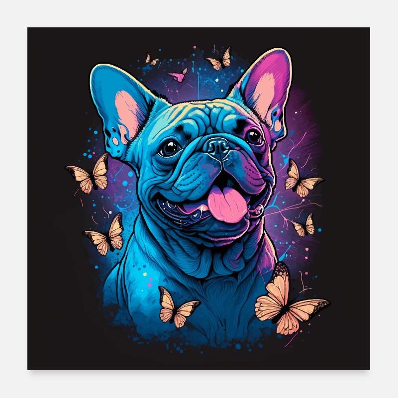 Bouledogue français avec des papillons Poster 60 x 60 cm