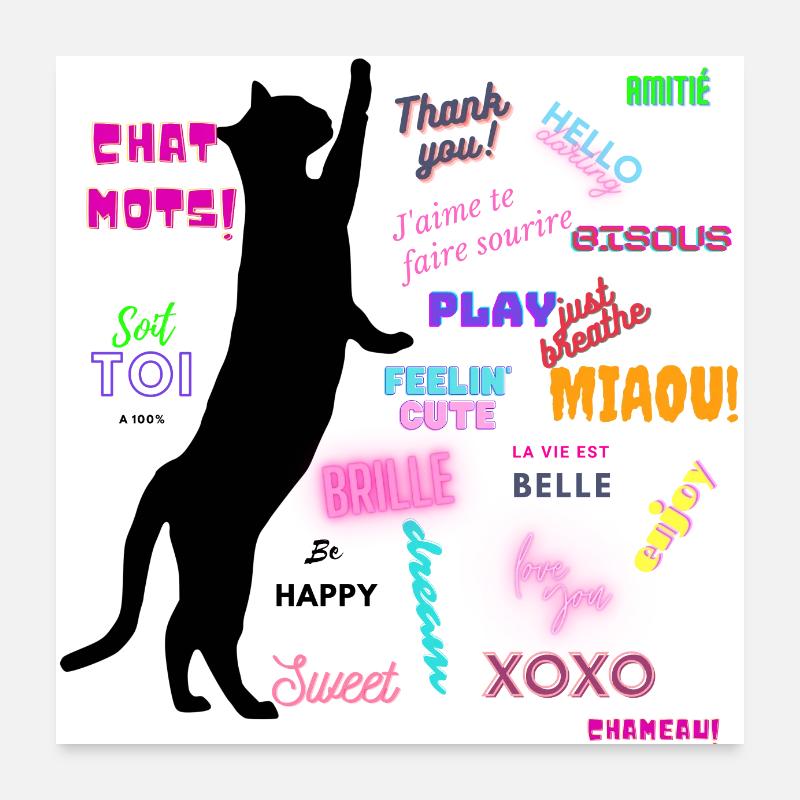 Chat mots Poster 60 x 60 cm