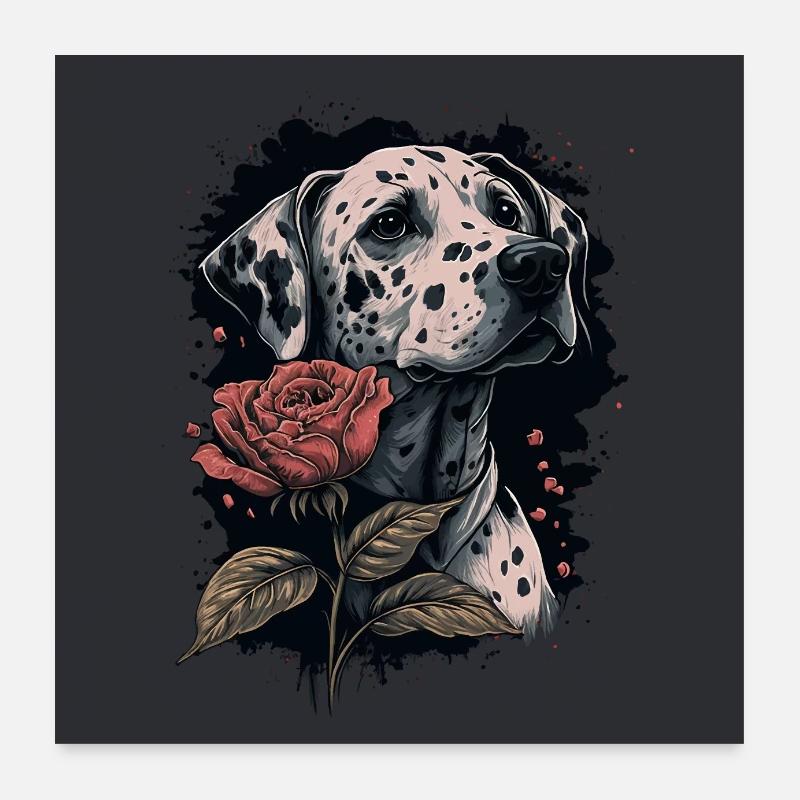 Dalmatien avec rose rouge Poster 60 x 60 cm