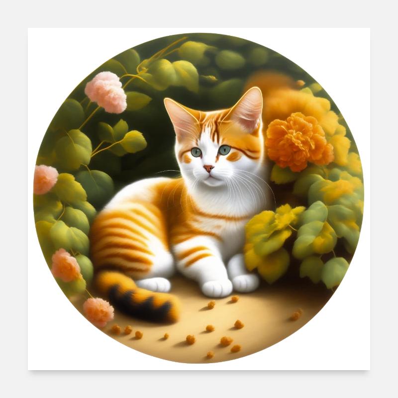 Niedliche Katze im Garten Poster 60x60 cm