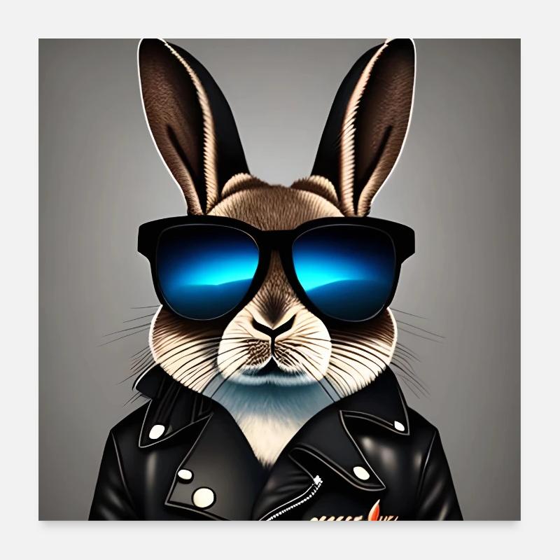 Rabbit Biker wears sunglasses Cool Poster 24" x 24" (60x60 cm)