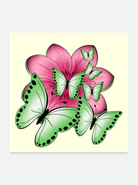Fleur de papillons - Poster 60 x 60 cm - blanc - Devant