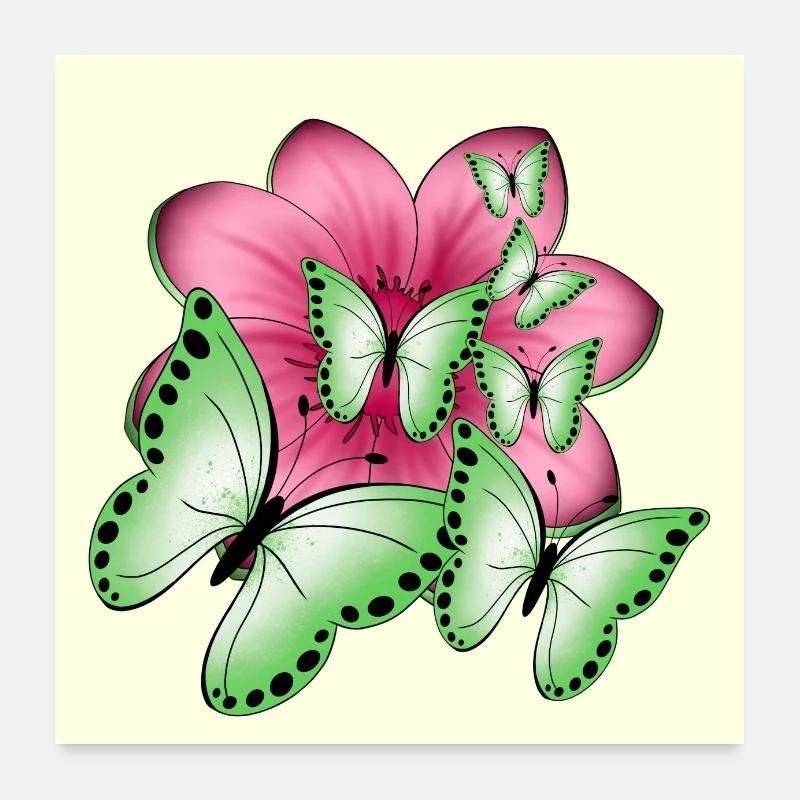 Butterflies Flower Poster 24" x 24" (60x60 cm)