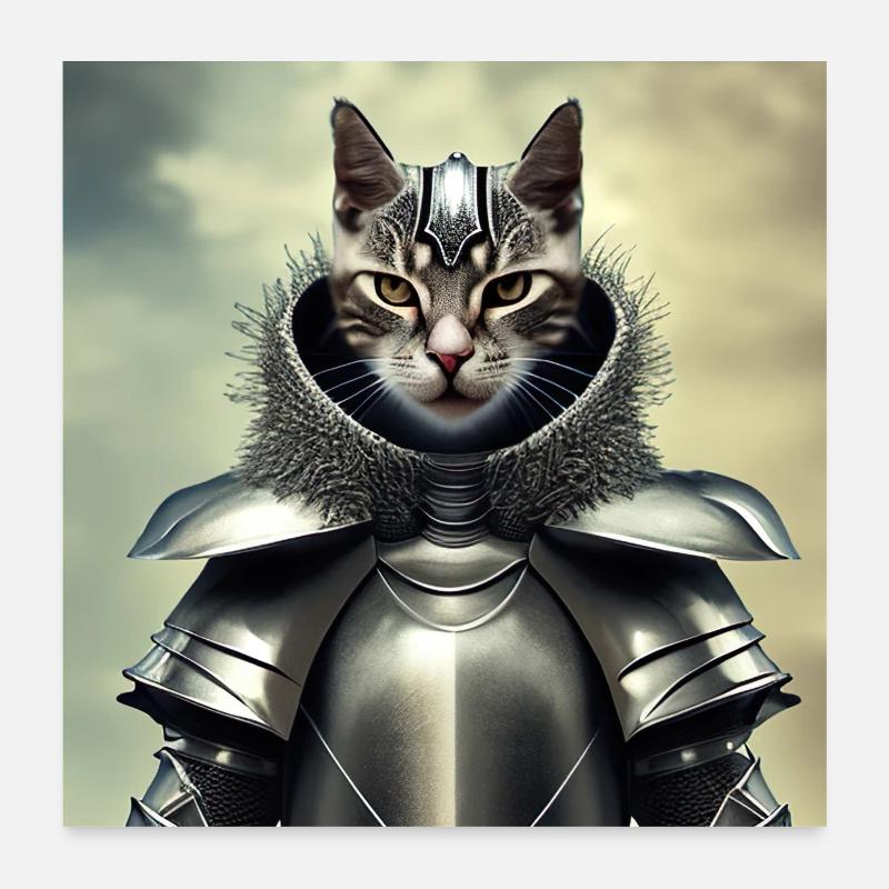 Chevalier chat - Poster 60 x 60 cm - blanc