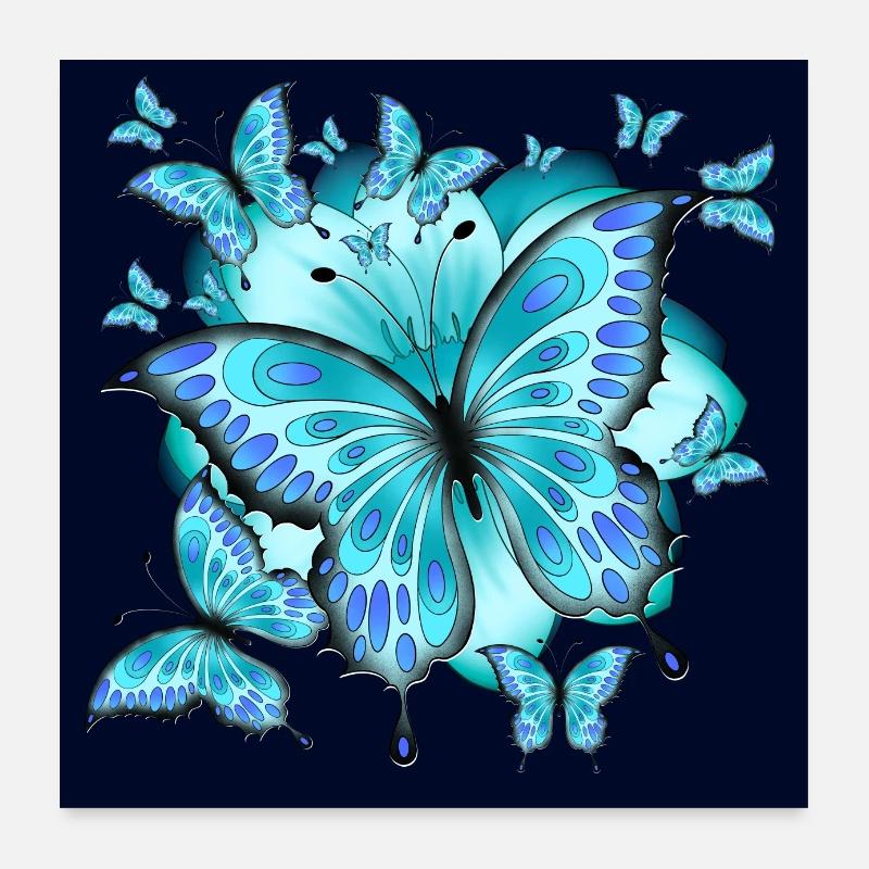 Papillons avec fleur Poster 60 x 60 cm