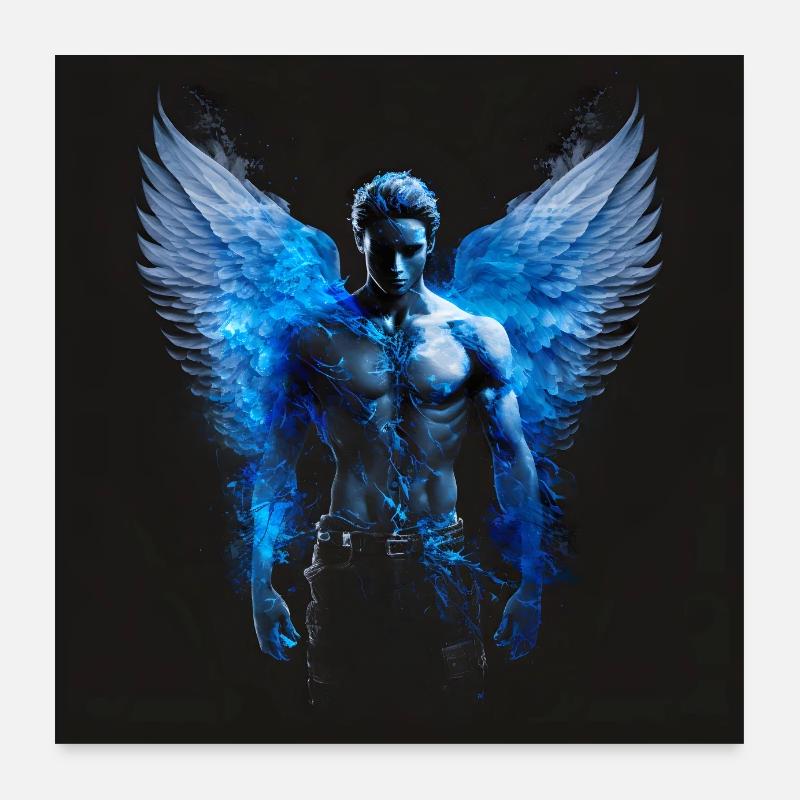 Blauer Mann Engel Poster 60x60 cm
