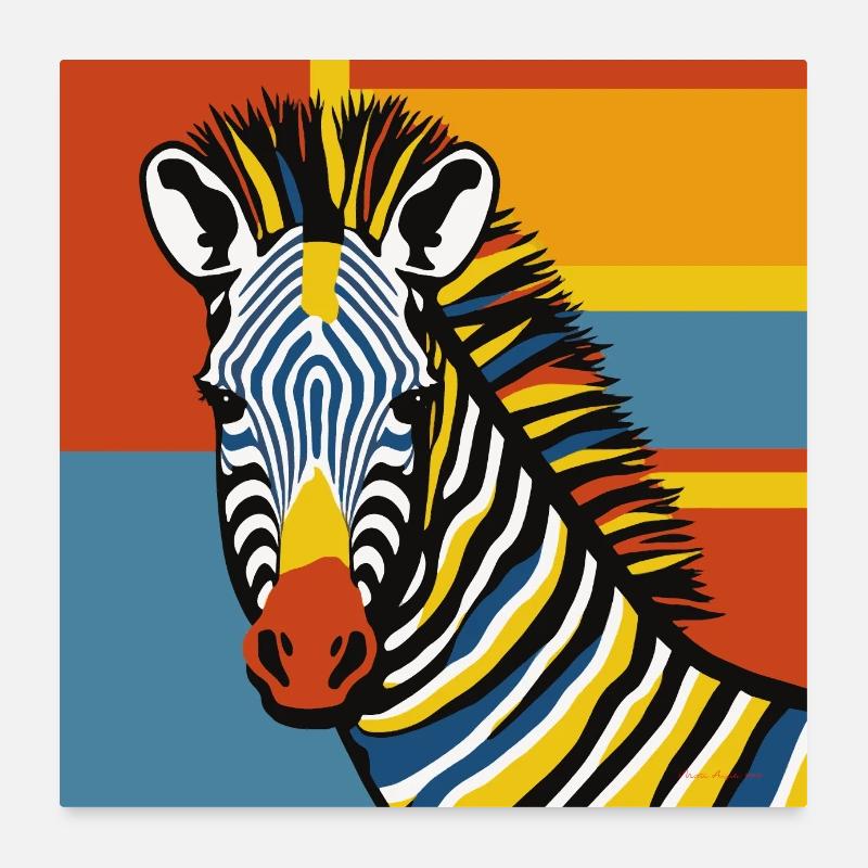 Zebra in Pop Art - Poster 60x60 cm - Weiß