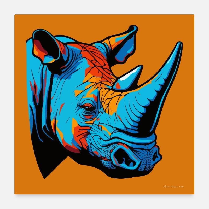 Glorious Rhino in Pop Art Poster 24" x 24" (60x60 cm)