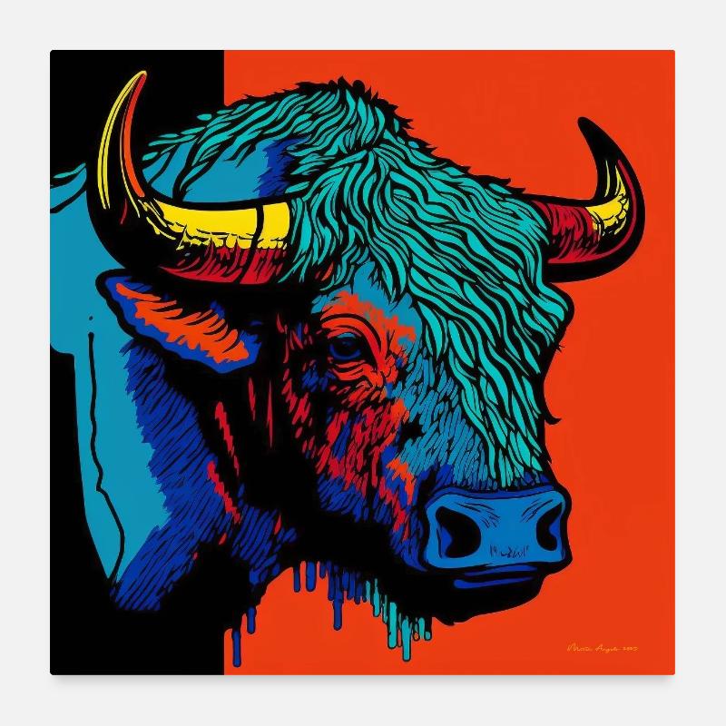 Bison en Pop Art Poster 60 x 60 cm
