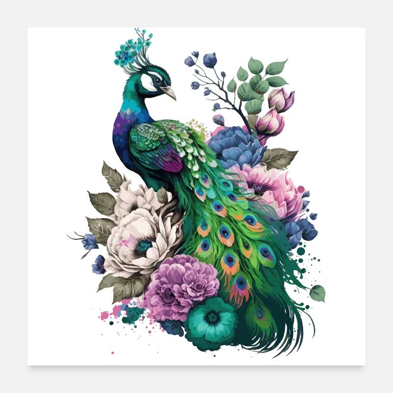 Beau cadeau de paon Poster 60 x 60 cm