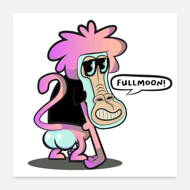 Baboon FullMoon Poster 60x60 cm