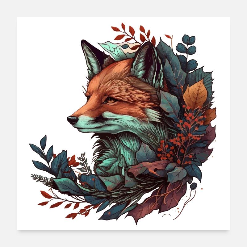 Fuchs Tattoo Geschenk Poster 60x60 cm