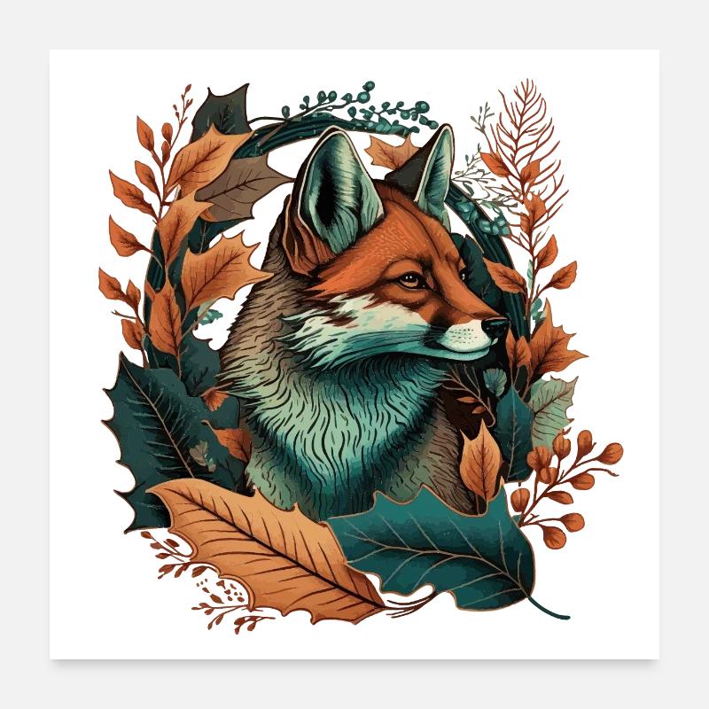 Fuchs Tattoo V2 Geschenk Poster 60x60 cm