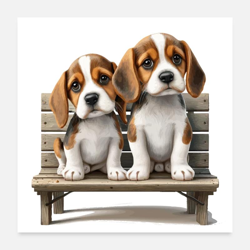 2 Beagles on Bank Gift Poster 24" x 24" (60x60 cm)