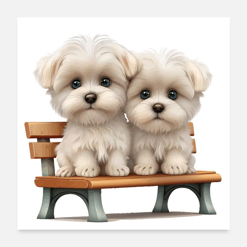 2 Maltese on bench gift Poster 24" x 24" (60x60 cm)