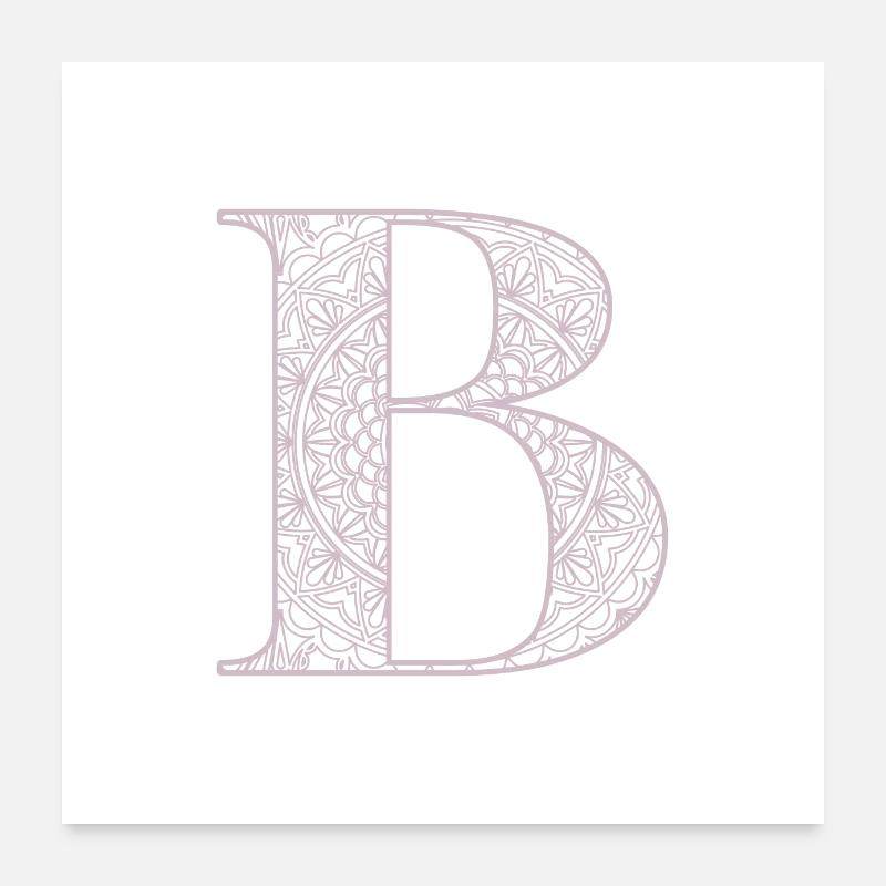 Mandala Monogram Initial in Dusky Pink - Letter B Poster 24" x 24" (60x60 cm)