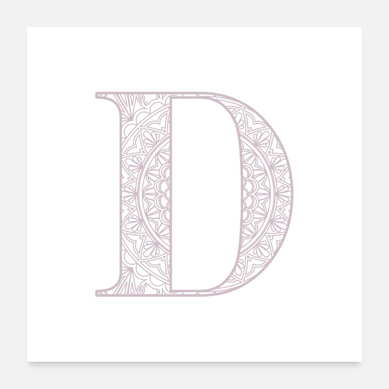 Mandala Monogram Initial in Dusky Pink - LetterD Poster 24" x 24" (60x60 cm)