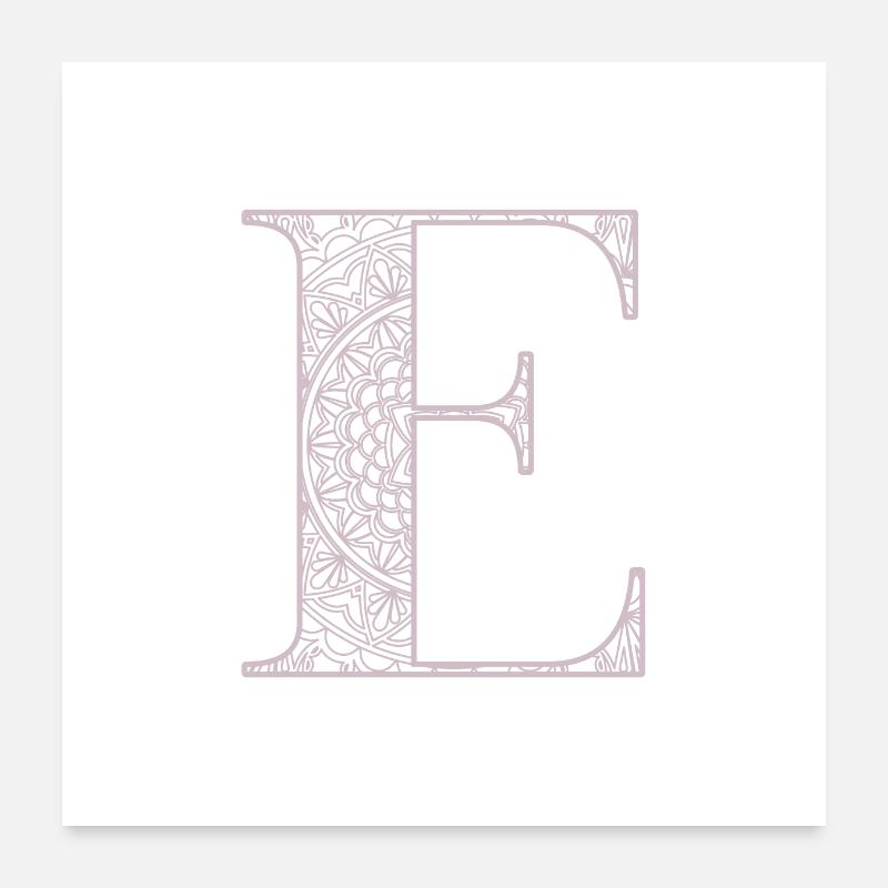 Mandala Monogram Initial in Dusky Pink - Letter E Poster 24" x 24" (60x60 cm)