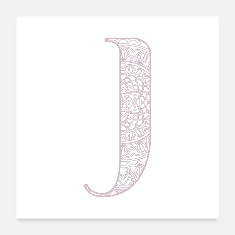 Mandala Monogram Initial in Dusky Pink - Letter J Poster 24" x 24" (60x60 cm)