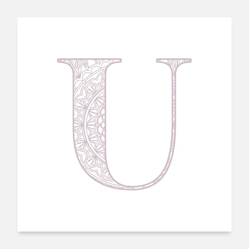 Mandala Monogram Initial in Dusky Pink - Letter U Poster 24" x 24" (60x60 cm)