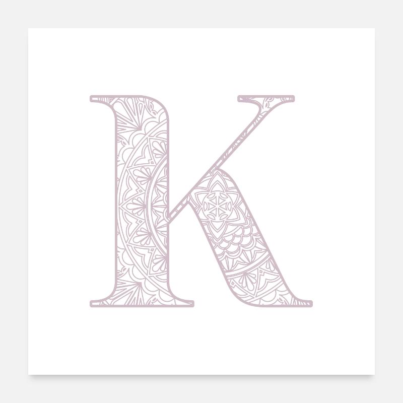 Mandala Monogram Initial in Dusky Pink - Letter K Poster 24" x 24" (60x60 cm)
