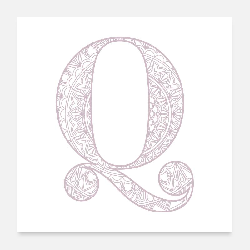 Mandala Monogram Initial in Dusky Pink - Letter Q Poster 24" x 24" (60x60 cm)
