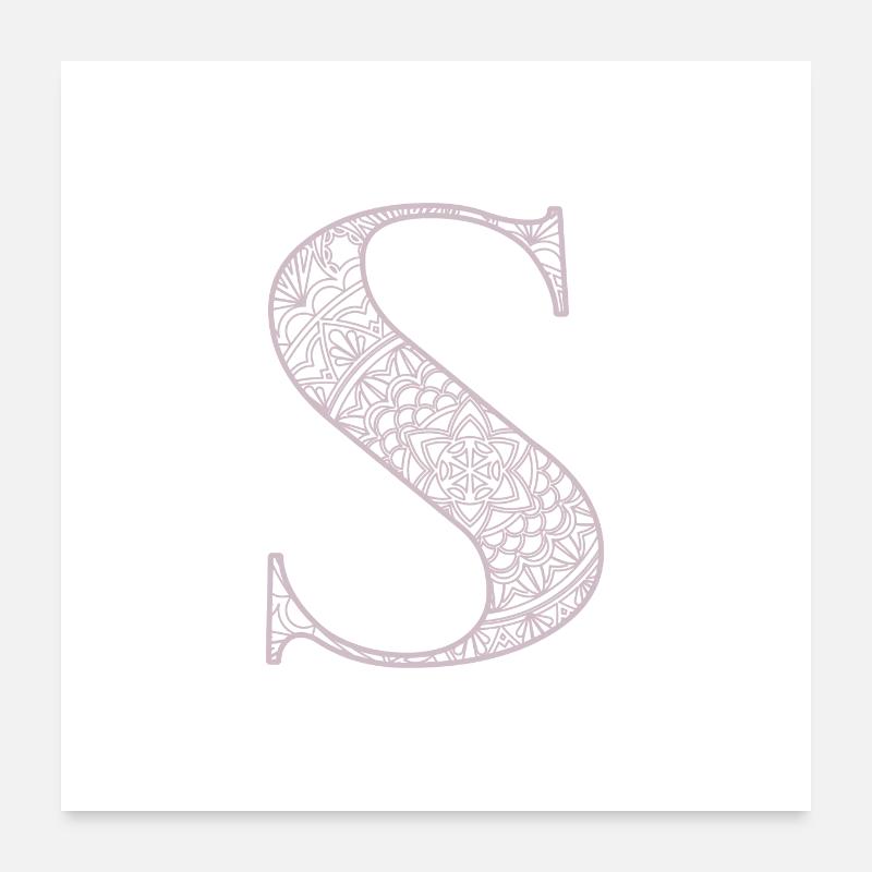 Mandala Monogram Initial in Dusky Pink - Letter S Poster 24" x 24" (60x60 cm)