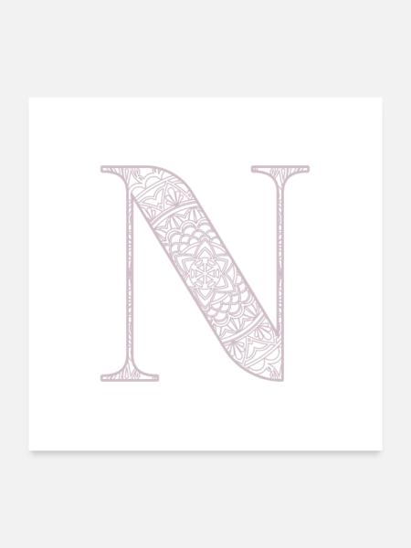 Mandala Monogram Initial in Dusky Pink - Letter N - Poster 24" x 24" (60x60 cm) - white - Front