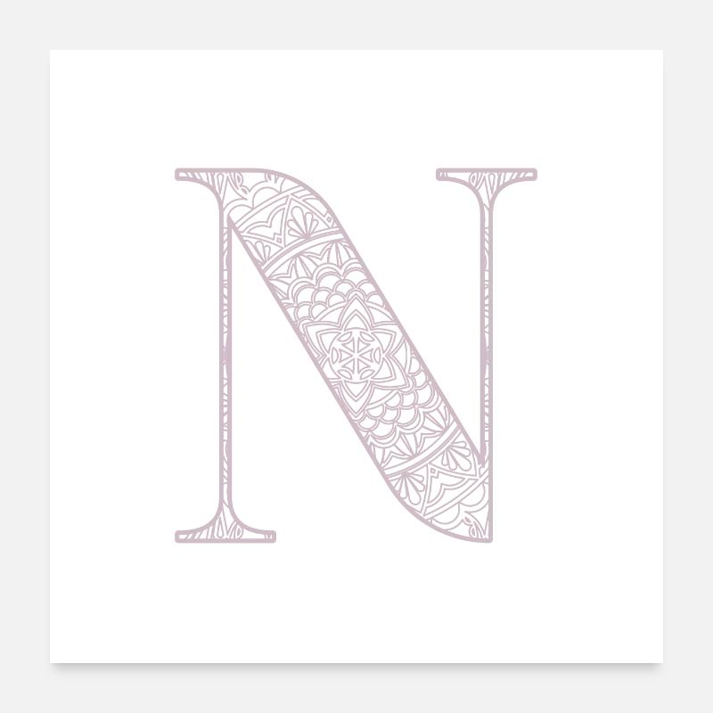 Mandala Monogram Initial in Dusky Pink - Letter N Poster 24" x 24" (60x60 cm)