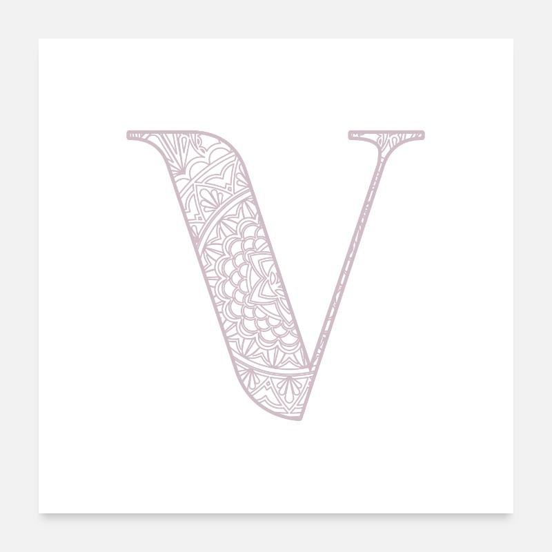 Mandala Monogram Initial in Dusky Pink - Letter V Poster 24" x 24" (60x60 cm)