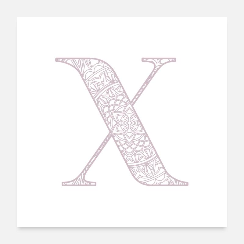 Mandala Monogram Initial in Dusky Pink - Letter X Poster 24" x 24" (60x60 cm)