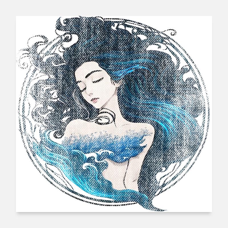 Femme sirène sirène usagée endormie Poster 60 x 60 cm