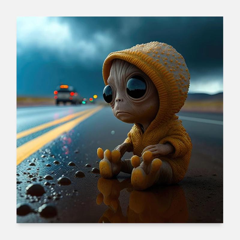 Bébé alien perdu sur la route Poster 60 x 60 cm