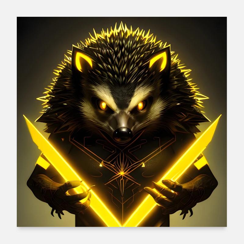 Leuchtend gelber Igel - Poster 60x60 cm - Weiß