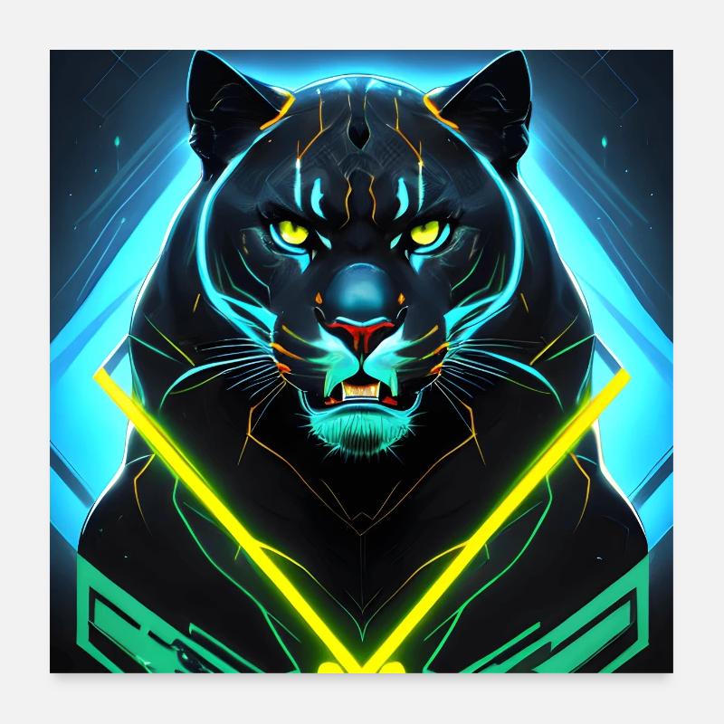 Leuchtend gelber und blauer Panther - Poster 60x60 cm - Weiß