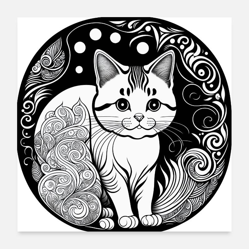 Chat - Poster 60 x 60 cm - blanc