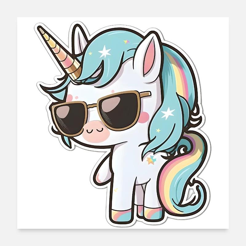 Licorne avec lunettes de soleil Poster 60 x 60 cm