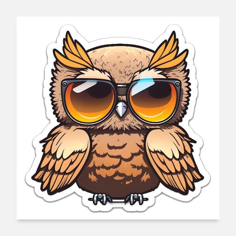 coole Eule mit Sonnenbrille - Poster 60x60 cm - Weiß