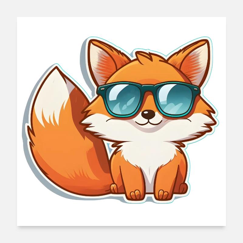 Fuchs mit Sonnenbrille - Poster 60x60 cm - Weiß