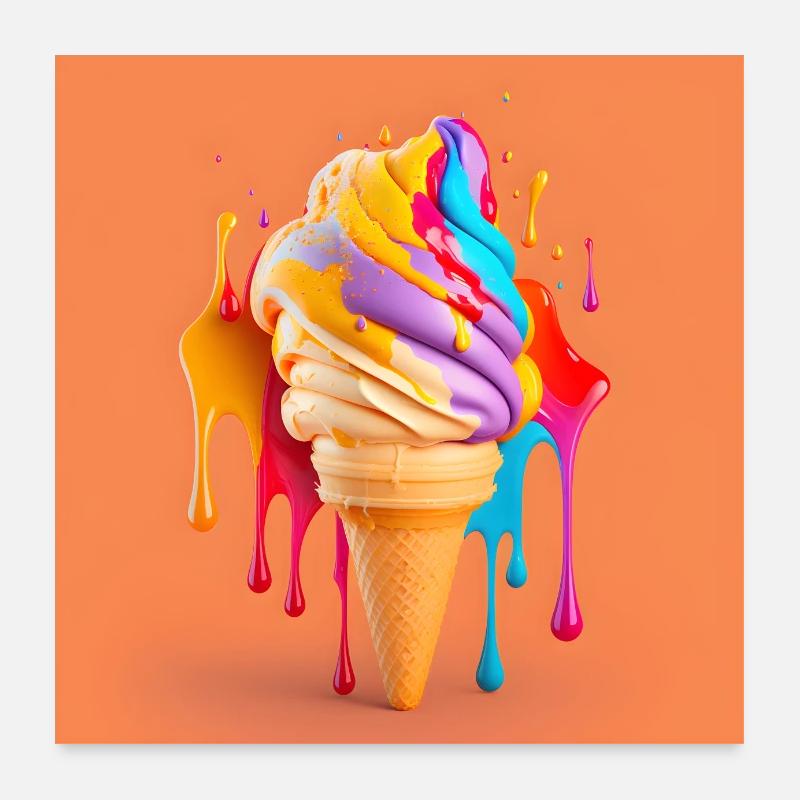 Crème glacée avec des éclaboussures de peinture contre Poster 60 x 60 cm